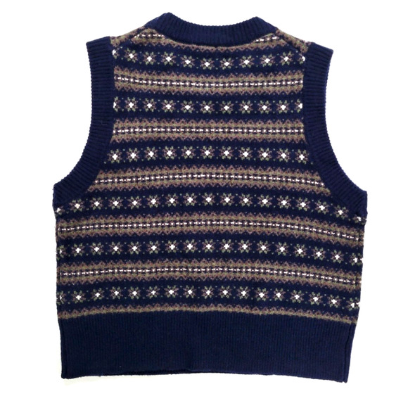 Faherty Womens Small Fair Isle Merino Wool Blend Sweater Vest Pullover Knit Navy - Picture 2 of 8